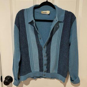 Vintage Bradfield Blue‎ Tri Color Button Collar Cardigan - Size Medium
